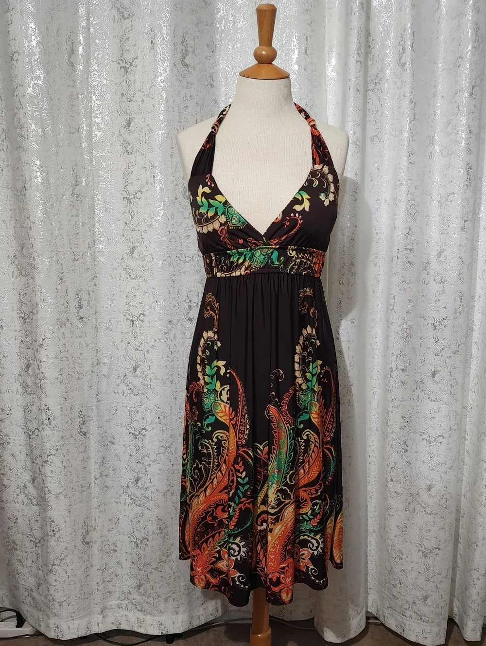 Shoreline Beautiful Brown Apron Summer Dress Sz Sm/Med - Picture 3 of 9